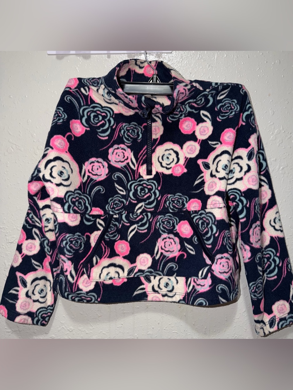 Athletic Works Navy Floral Fleece Pullover - Pink & White Flowers